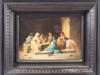 Vente aux enchères Pasquale RUGGIERO. "Les bambins". Huile sur toile, signée en bas à dro