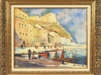 Vente aux enchères Henri Louis SCHAEFFER. "Le port de Bonifacio" Huile sur toile,signée e