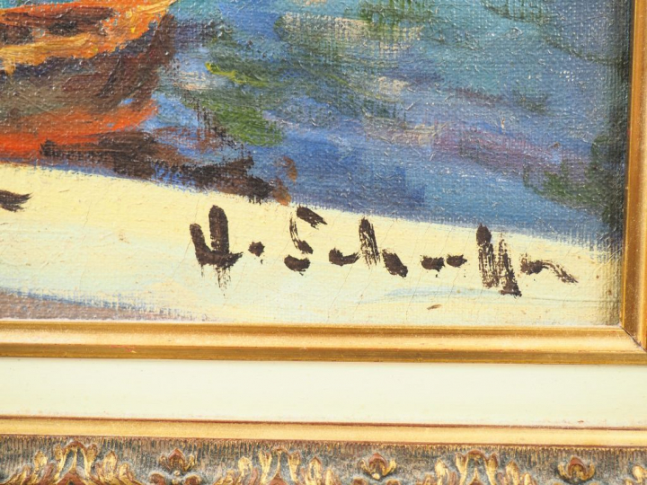 Henri Louis SCHAEFFER. "Le port de Bonifacio" Huile sur toile,signée e