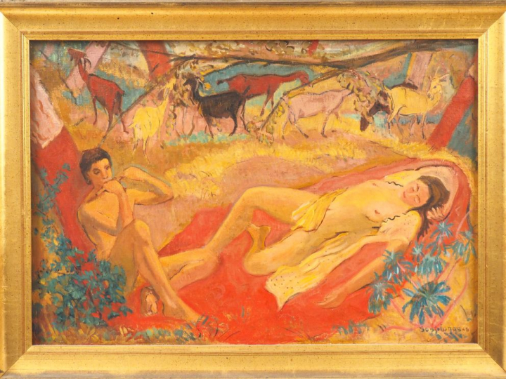 André SUSPLUGAS. "l'Eden". Huile sur toile signée en bas à droite et d