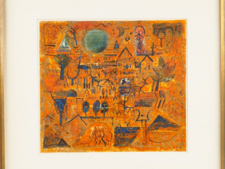 Vente aux enchères R. STRUPLER.  "La ville" Gouache, monogrammée en bas à droite Dim. 42 