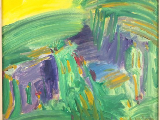 Vente aux enchères T'ANG AYWEN.  "composition abstraite". Huile sur papier Dim. 69 x 49 c