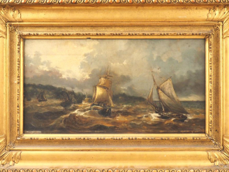 Vente aux enchères A. TOURNERE. "Marine". Huile sur panneau, signée en bas à droite. Dim.