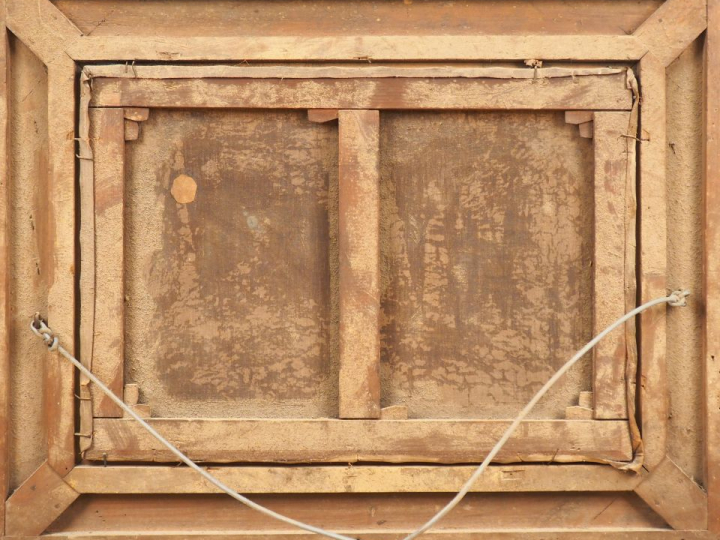 Henri VAN SEBEN. "Partie de chasse sous la neige". Huile sur toile, si