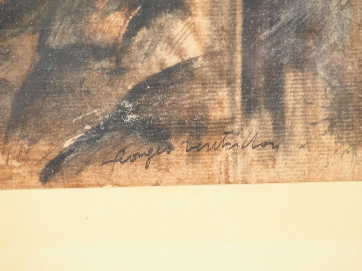 G. VENTRILLON.  "Village animé".  Dessin signé en bas à droite Dim. 26