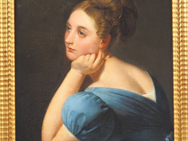 Ecole française XIXème. "portrait de jeune fille pensive" Huile sur to