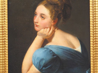 Vente aux enchères Ecole française XIXème. "portrait de jeune fille pensive" Huile sur to