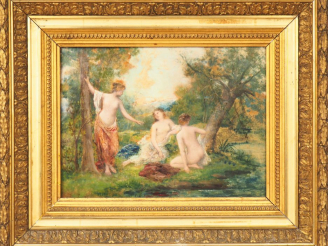 Vente aux enchères Ecole française fin XIXème - début XXème. "Les nymphes". Huile sur pan