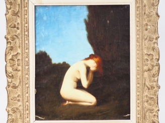 Vente aux enchères Ecole française XIXème. "Mélancolie". Huile sur toile. Dim. 47 X 38 cm