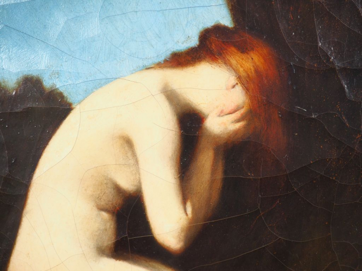 Ecole française XIXème. "Mélancolie". Huile sur toile. Dim. 47 X 38 cm