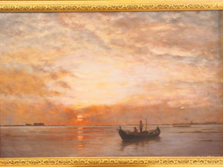 Ecole française XIXème. "pêcheurs sur la lagune" Huile sur toile Dim. 