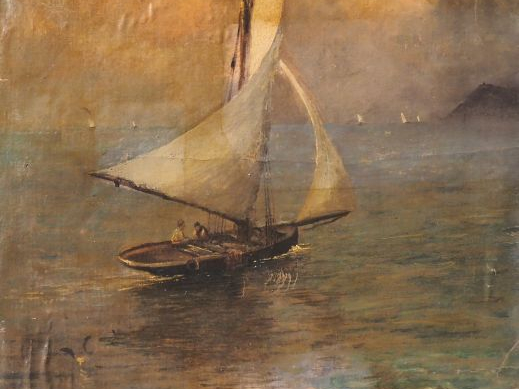 Ecole française fin XIXème. "Le voilier" Huile sur  toile  Dim. 54,5  