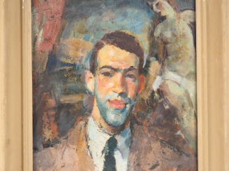 Vente aux enchères Ecole française XXème. "portrait d'homme" Huile sur carton, signée en 