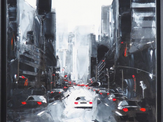 Vente aux enchères Ecole française XXème. "New-York la nuit" Huile sur toile, signée en b