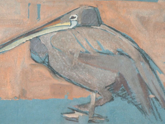 Vente aux enchères Ecole française XXème. "Le Pélican". Aquarelle et gouache. Dim. (à vue