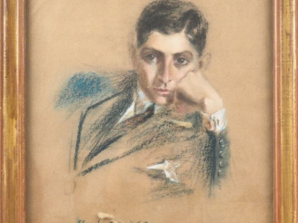 Vente aux enchères Elena CASTORI. "Portrait de Mario CAVAGLIERI" Pastel, signé en bas à g