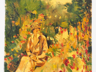 Vente aux enchères Mario CAVAGLIERI.  "Giulietta dans un parc, au collier long et chapeau