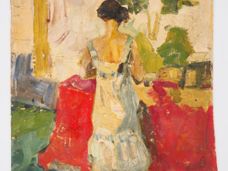 Vente aux enchères Mario CAVAGLIERI.  "Giulietta de dos en jupon blanc dans l'atelier" Hu