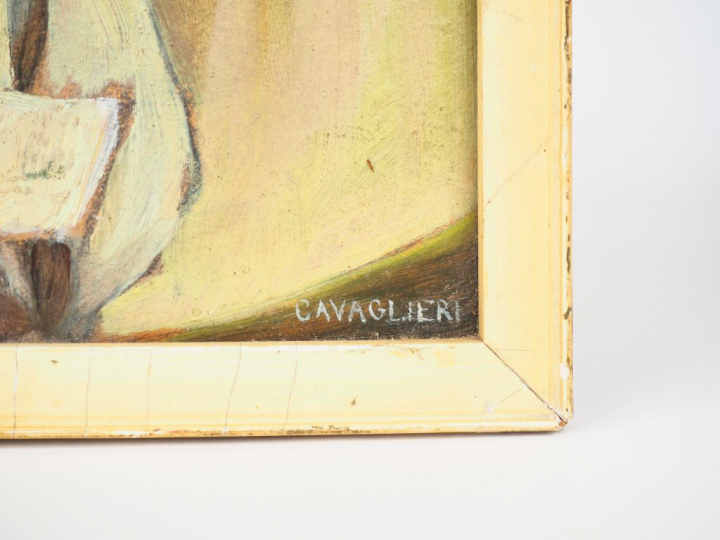 Mario CAVAGLIERI.  "Portrait de jeune homme au billet doux"  Huile sur