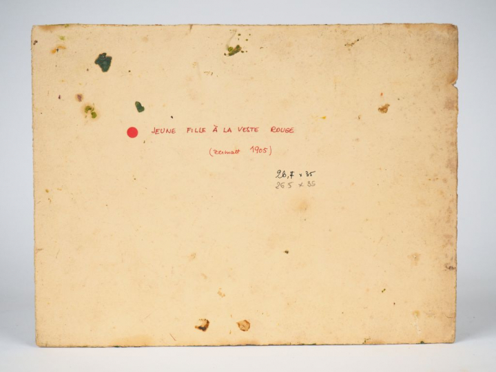 Mario CAVAGLIERI.  "Jeune fille à la veste rouge" Huile sur carton, ti