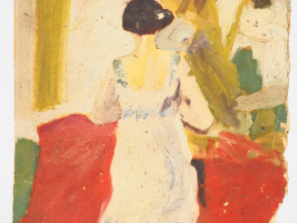 Vente aux enchères Mario CAVAGLIERI.  "Giulietta de dos en jupon blanc"  Huile sur carton