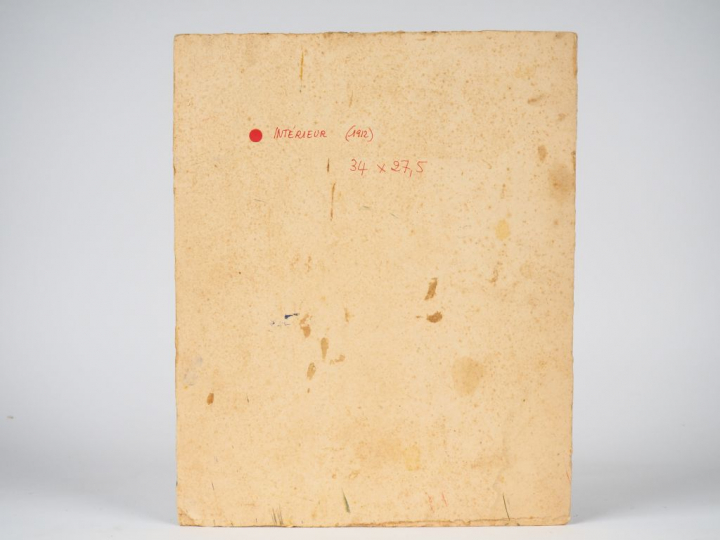 Mario CAVAGLIERI.  "Intérieur" Huile sur carton, signée en bas à droit