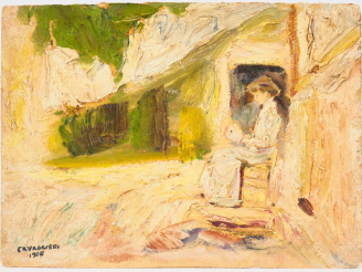 Vente aux enchères Mario CAVAGLIERI.  "La lecture en plein air" Huile sur carton, signée 