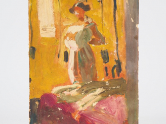 Vente aux enchères Mario CAVAGLIERI.  "Giulietta debout dans l'atelier, devant le rideau 