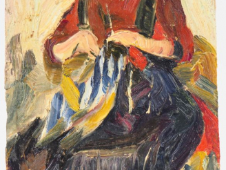 Vente aux enchères Mario CAVAGLIERI.  "Giulietta coud en blouse rouge et jupe noire à bre