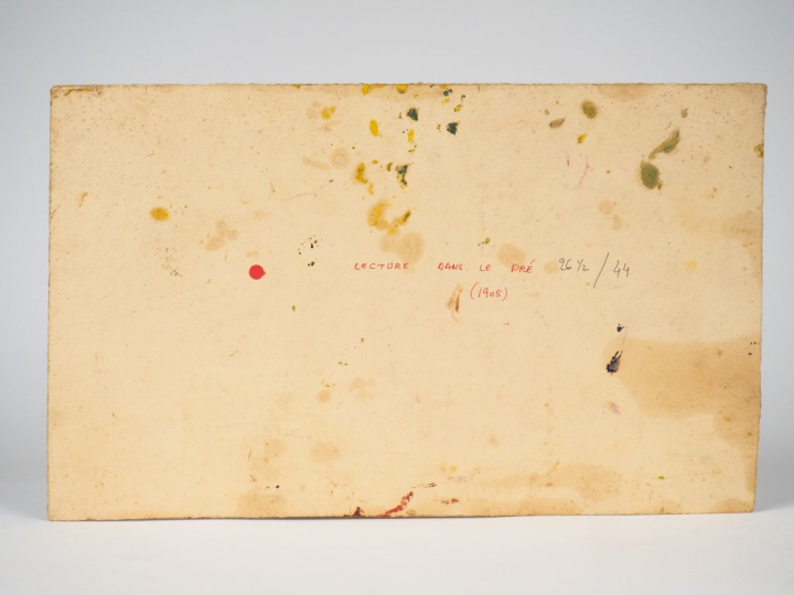 Mario CAVAGLIERI.  "Lecture dans le pré" Huile sur carton, titrée et d