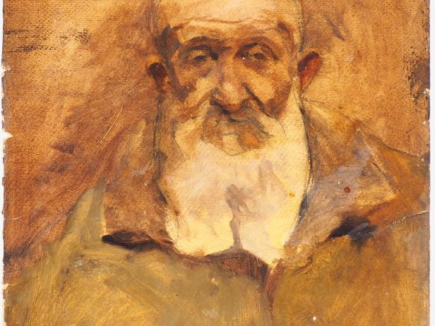 Mario CAVAGLIERI.  "Vieillard à la barbe blanche" Huile sur carton, si