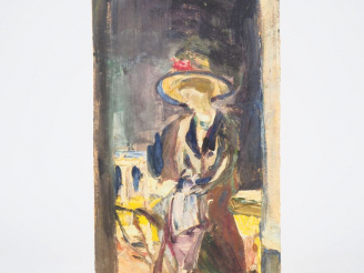 Vente aux enchères Mario CAVAGLIERI.  "La visite" Huile sur carton, titrée et datée au do