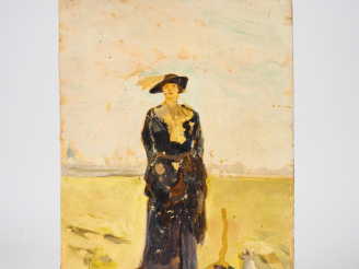 Vente aux enchères Mario CAVAGLIERI.  "Giulietta dans la plaine du Pô" Huile sur carton, 