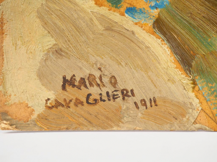 Mario CAVAGLIERI.  "Faubourg de Padoue au soleil" Huile sur carton, si