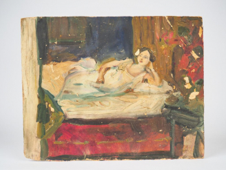 Vente aux enchères Mario CAVAGLIERI. "Giulietta pose, en odalisque, dans l'atelier" Huile
