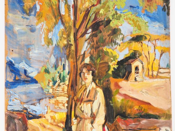 Mario CAVAGLIERI.  "Giulietta devant la chapelle" Huile sur carton, si