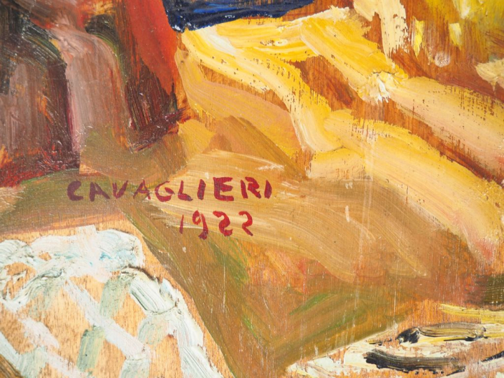 Mario CAVAGLIERI.  "Giulietta devant la chapelle" Huile sur carton, si