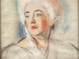 Vente aux enchères Mario CAVAGLIERI.  "Elégante" Pastel, signé en bas à droite et datée 1