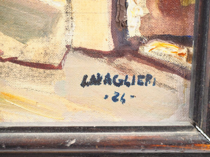 Mario CAVAGLIERI.  "Jeune femme pensive à la fenêtre". Huile sur toile