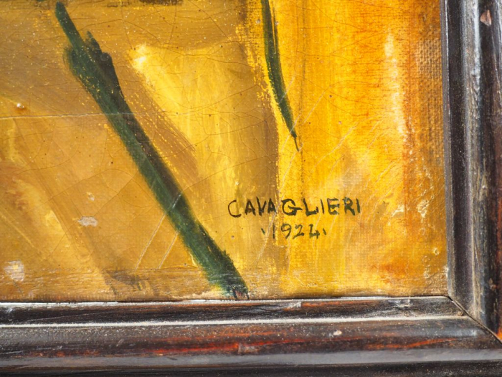 Mario CAVAGLIERI.  "Le sonneur de cloches au chapelet" Huile sur toile