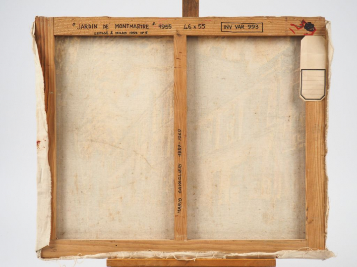 Mario CAVAGLIERI.  "Jardin de Montmartre"  Huile sur toile, signée en 