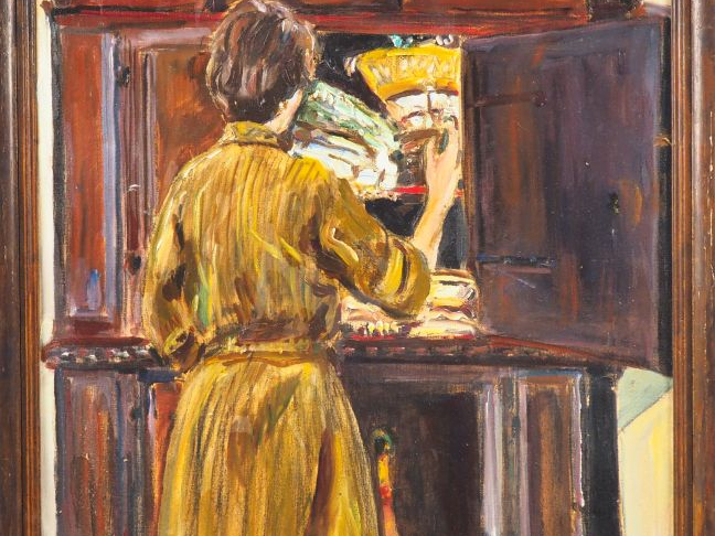 Mario CAVAGLIERI.  "Intérieur à Paris" Huile sur toile, signée en bas 