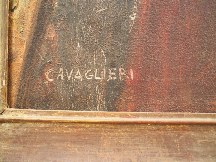 Mario CAVAGLIERI.  "Portrait de mon charron" Huile sur toile, signée e