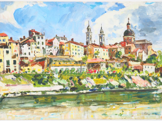 Vente aux enchères Mario CAVAGLIERI.  "Ovada" Huile sur carton, signée en bas à droite et