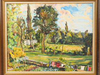 Vente aux enchères Mario CAVAGLIERI. "Campagne au printemps" Huile sur toile, signée en b