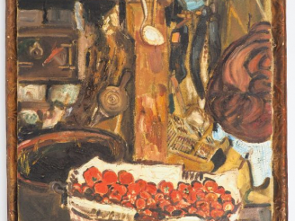 Vente aux enchères Mario CAVAGLIERI.  "La cuisine du moulin" Huile sur toile, signée en b