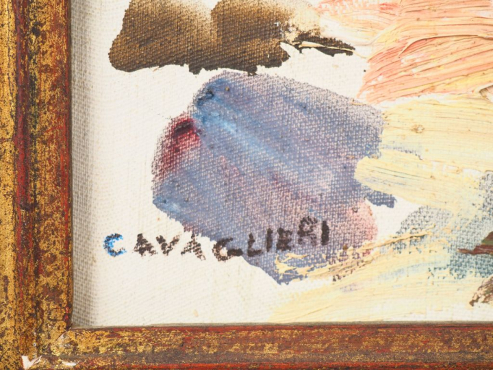 Mario CAVAGLIERI.  "Plage d'Hossegor" Huile sur toile, signée en bas à