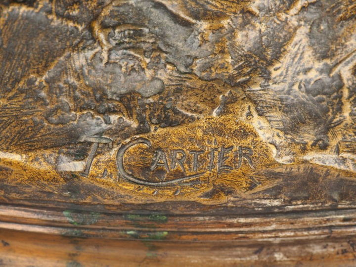 Thomas CARTIER. 'Chiots jouant'. Groupe en bronze à patine médaille. S