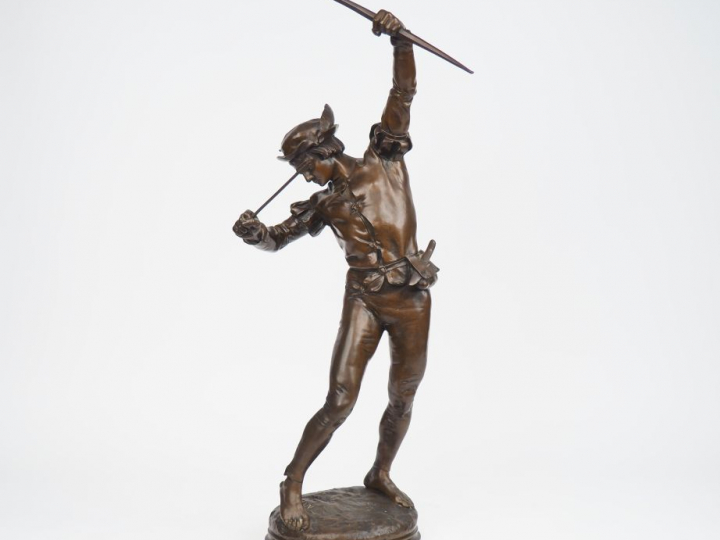 J. TURCAN.  "Guillaume Tell" Sculpture en bronze à patine brune. H. 65