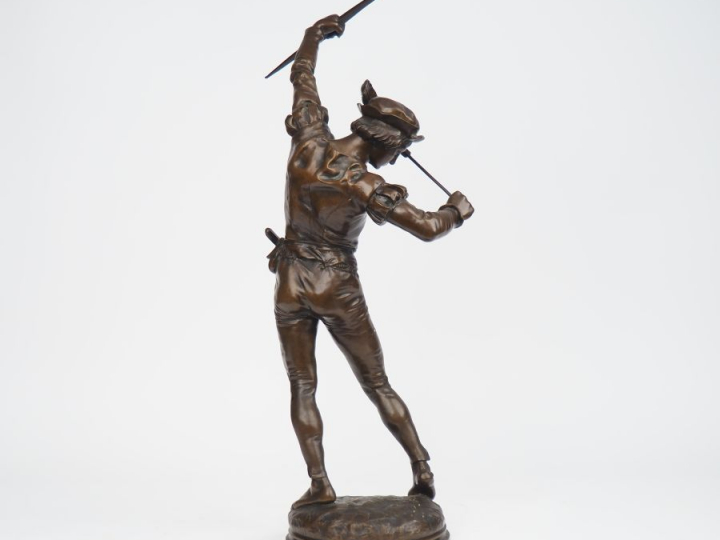 J. TURCAN.  "Guillaume Tell" Sculpture en bronze à patine brune. H. 65